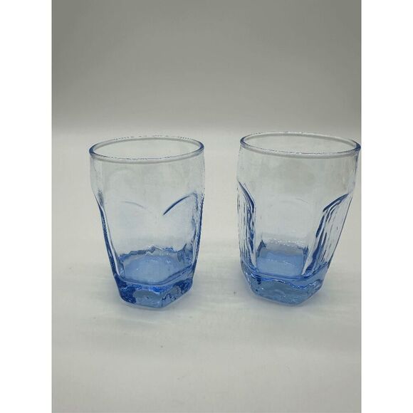 Libbey Mini Glasses Set of Two Hexagon Weighted Bottom Blue - Picture 2 of 5